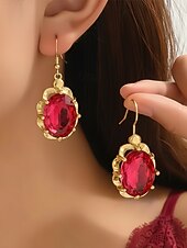 abordables Accessoires de Noël-Boucles d&#039;oreilles pendantes de Noël pour femmes avec de grandes pierres précieuses en cristal ovales, bijoux pendants élégants de couleur dorée, accessoires de fête festifs