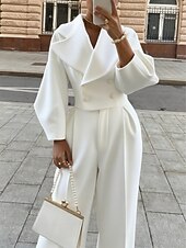 halpa Naisten puseropuvut-Naisten Bolero toppi Pitkähihainen V kaula-aukko Yhtenäinen väri Tavallinen Tilkkutäkki Muoti Päivittäin Musta Valkoinen Taivaan sininen Syystalvi Normaali