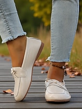 cheap Women's Slip-Ons &amp; Loafers-Women's Loafers Soft Shoes Wide Fit Shoes Comfort Shoes Christmas Daily Mother's Day Bowknot Flat Heel Round Toe Classic Casual Comfort Faux Leather Loafer Black Red Beige