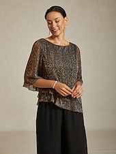 Femmes Chemisier Hauts Élégants Hauts fluides Hauts en mousseline de soie Élégant ancien Occasionnel Manche 3/4 Col ras du cou Col Bateau Travail Quotidien Tenues pour un rendez-vous galant abordables Hauts habillés-Femmes Chemisier Hauts Élégants Hauts fluides Hauts en mousseline de soie Élégant ancien Occasionnel Manche 3/4 Col ras du cou Col Bateau Travail Quotidien Tenues pour un rendez-vous galant