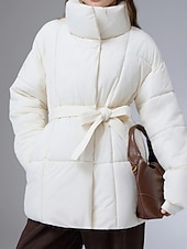 baratos Parka de Inverno-Mulheres Parka Confortável Respirável gravata na frente Bolsos Casual Tecido Férias Rua Casual Roupa Diária Zíper Longo Colarinho Chinês Normal Manga Longa agasalhos Preto Branco Café Primavera Outono