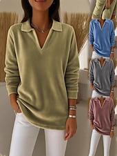 preiswerte Einfarbiges T-Shirt-Damen Bluse Einfarbig Stilvoll Lässig Langarm V Ausschnitt Normale Oberteile Täglich Blau Purpur Grün Grau Frühling Herbst Winter