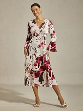 economico Abiti da donna-abito lungo da donna bordeaux manica lunga scollo a V elegante casual vacanza quotidiano primavera autunno