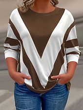 ieftine Hanorace Mărime Plus &amp; Pulovere-Pentru femei Plus Size Topuri Hanorac pulover Bloc Culoare Imprimeu Manșon Lung Stil Nautic Casual Zilnic Poliester Toamnă Iarnă Negru Maro