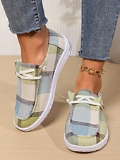 abordables Zapatillas de mujer-Zapatos sin cordones a cuadros para mujer: zapatos casuales y acogedores para Navidad, reuniones de invierno y relajación festiva.