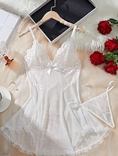 economico Regali-Set di Camicia da Notte Babydoll Lingerie Abito Slip con Tanga Donne in Rete Pizzo Notturni Maliziosi Fatti a Mano Abbigliamento per Festa di Capodanno Regalo di San Valentino per Lei