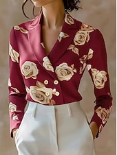 economico Top eleganti-Per donna Blusa Fiore Vintage Quotidiano Manica Lunga Colletto a Camicia Top Regolari Vino Verde Albicocca Primavera, Autunno, Inverno, Estate