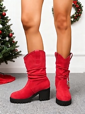 economico Stivali alla moda-Per donna Stivali Stivali Morbidi Natale Quotidiano Stivali al Ginocchio Nappa Tacco grosso Punta Tonda Casual Finta pelle scamosciata Mocassino Nero Rosso