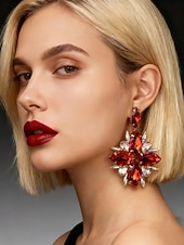 cheap Women's Earring-Women's Red Crystal Statement Earrings - Sparkling Christmas Jewelry Accessories for Holiday Parties and Festive Outfits