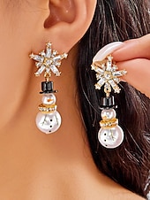 billiga Kvinnors örhänge-Julörhängen i legering för kvinnor med snögubbe- och snöflingedesign, perfekta för högtidsmode och festliga presenter