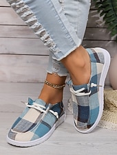 abordables Zapatillas de mujer-Zapatos sin cordones a cuadros para mujer: zapatos casuales y acogedores para Navidad, reuniones de invierno y relajación festiva.
