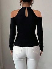 olcso Női Egyszerű Felsők-Női Blúz Tömör szín Stílusos Szexi Alkalmi Hosszú ujj Kötőfék nyaka Normál felsők Napi Csipke Kollázs Fekete Tavasz Ősz Tél