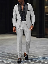 tanie Męskie klasyczne marynarki-Męskie Marynarka + spodnie wizytowe Marynarka Garnitury Biznes Spotkanie towarzyskie Wesele 2 elementy Moda Codzienny Wiosna Jesień Poliester Kolorowy blok Kieszeń Guziki Wygodny Guziki jednorzędowe