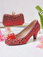 preiswerte Klassische Pumps-Damen-Set aus Strass-Pumps und Clutch mit mehrfarbigen Kristallverzierungen – elegante passende Schuhe und Handtasche für formelle Anlässe und Cocktailpartys