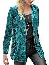 Damen Blazer Samtblazer Bequem Tasche Knöpfe Mode Einfach Party Party / Abend Regulär Umlegekragen Normale Passform Langarm Oberbekleidung Marineblau Schwarz Wein Frühling Herbst preiswerte Blazer & Anzüge-Damen Blazer Samtblazer Bequem Tasche Knöpfe Mode Einfach Party Party / Abend Regulär Umlegekragen Normale Passform Langarm Oberbekleidung Marineblau Schwarz Wein Frühling Herbst