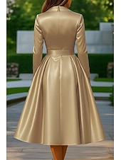 abordables Robes de smoking-Femmes Robe smoking Ligne A Mariage Formel robe demoiselle d honneur Spandex Satin Satin Extensible Élégant Classique manche longue Mi cuisses Revers crantés Double Boutonnage