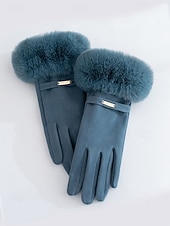 tanie Rękawiczki damskie-Damskie rękawiczki z ekranem dotykowym, materiał ze sztucznego futra poliestrowego, przytulne zimowe rękawiczki na Boże Narodzenie, eleganckie i stylowe, idealne na świąteczny prezent