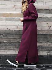 Χαμηλού Κόστους Φούτερ &amp; Φορέματα με κουκούλα-Γυναικεία Μίντι φόρεμα Φόρεμα με κουκούλα Μοντέρνα Καθημερινά Γραφείο Εξόδου Κανονικό Σκέτο Μακρυμάνικο Με Κουκούλα Μαύρο Κρασί Βυσσινί Πορτοκαλί Άνοιξη Φθινόπωρο Χειμώνας