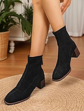 Женские замшевые ботильоны бордового цвета с блочным каблуком — зимняя обувь в стиле ретро для женщин, повседневных и полуофициальных образов. Недорогие Женские рождественские туфли-Женские замшевые ботильоны бордового цвета с блочным каблуком — зимняя обувь в стиле ретро для женщин, повседневных и полуофициальных образов.