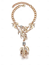 cheap Women&#039;s Bracelet-Women&#039;s Gold Rhinestone Hand Chain Bracelet Ring Set, Luxury Statement Jewelry with Crystal Flames Design, Perfect for Parties, Galas &amp; Evening Events