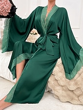 Χαμηλού Κόστους Γυναικεία Πιτζάμες Onesies-Γυναικεία Πυτζάμες Σαλόνια Νυχτικιά Ολόσωμες Φόρμες Ζεστό Μοντέρνα Σέξι Μονόχρωμες Σατέν Μεταξωτές Πιτζάμες Πιτζάμες Κορδόνι Δαντέλα Σπίτι Μακρυμάνικο Λαιμόκοψη V