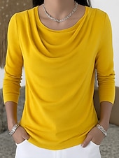 economico T-shirt semplice-Per donna Camicia Glitter Rete Elegante Essenziale Casual Manica Lunga Scollo a Cascata Top Regolari Blu Nero Giallo Rosso Viola Primavera, Autunno, Inverno, Estate