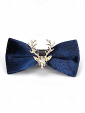 billige Juletilbehør-Herresløyfe i fløyel med gullfarget hjortehode, elegant justerbar halskjede i flere farger, perfekt til julefester, bryllup og formelle høytidsarrangementer