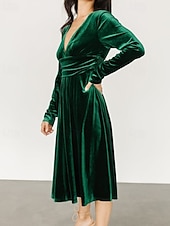 Damen Midikleid Samtkleid Partykleid Cocktailkleid Elegant Modern Party Abendgesellschaft Normale Passform Einfach Langarm V Ausschnitt Schwarz Rote Dunkelgrün Herbst Winter preiswerte abendkleider-Damen Midikleid Samtkleid Partykleid Cocktailkleid Elegant Modern Party Abendgesellschaft Normale Passform Einfach Langarm V Ausschnitt Schwarz Rote Dunkelgrün Herbst Winter