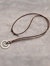 billige Menns smykker-Justerbart halskjede med lærsnor for menn og dobbeltsirkelanheng – vintage, uformelt smykke for hverdagsbruk og utendørsstil