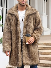 preiswerte Herrenjacken &amp; Herrenmäntel-Herren Winterjacke Kunstpelzmantel Urlaub Täglich Thermowarm Fleece Herbst Winter Einfach Mode Streetwear Revers Lang Kamel Dunkelgrau Schwarz Weiß Gelb Jacken