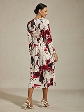 economico Abiti da donna-abito lungo da donna bordeaux manica lunga scollo a V elegante casual vacanza quotidiano primavera autunno
