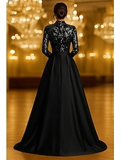 economico Abiti da Sera a Linea A-Linea ad A Lunghezza al pavimento Abito da Sera Da principessa Abito formale Elegante Vintage Scintillante Manica Lunga Collo Alto Formale Matrimonio Tasca Raso Velluto con Glitter 2025