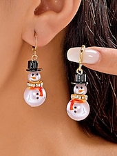 billiga Kvinnors örhänge-Julörhängen i legering för kvinnor med snögubbe- och snöflingedesign, perfekta för högtidsmode och festliga presenter