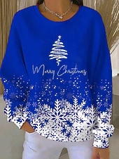 cheap Christmas Hoodies &amp; Sweatshirts-Christmas Women's Pullover Graphic  Warm Classic Casual Long Sleeve Crew Neck Regular Tops Home Street Dailywear Print Red Blue Purple Green Fall Winter