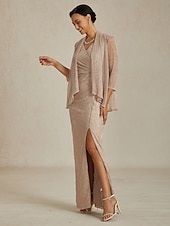 Robe longue en mousseline de soie pour femme, robe portefeuille, robe plissée, paillettes, asymétrique, élégante, formelle, cocktail, mariage, invité, soirée, cocktail, métallique, sans manches, col abordables Robes en chiffon-Robe longue en mousseline de soie pour femme, robe portefeuille, robe plissée, paillettes, asymétrique, élégante, formelle, cocktail, mariage, invité, soirée, cocktail, métallique, sans manches, col