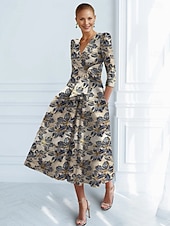 preiswerte Cocktailkleider-A-Linie Knöchellänge Cocktailkleider Partykleider Elegant Vintage Kurzarm V Ausschnitt Hochzeit Formell Jacquard mit Schleife(n) Tasche