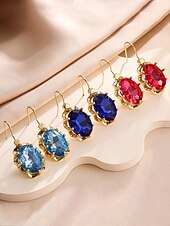 abordables Accessoires de Noël-Boucles d&#039;oreilles pendantes de Noël pour femmes avec de grandes pierres précieuses en cristal ovales, bijoux pendants élégants de couleur dorée, accessoires de fête festifs