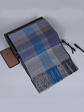 levne Pánské kravaty a motýlky-Pánská vánoční kostkovaná šála – stylová polyesterová šála s třásněmi – dostupná v několika barvách – teplý sváteční doplněk pro muže