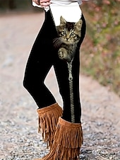 economico Animali Stampa-Per donna Leggings Vacanza Vintage Moda Lunghezza intera Vita Alta Grafico Animale Gatto Stampa Calore Termico Morbido Traspirante Elasticizzato Quotidiano All'aperto Vacanza Nero Primavera Autunno