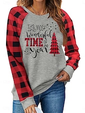 economico Felpe con cappuccio e felpe natalizie-Felpa da donna di Natale Albero di Natale Fiocco di neve Stampa grafica Lettera Casual Maniche lunghe Collo rotondo Top regolari Casual Stampa delle festività Nero Rosa Rosso Verde Grigio Autunno