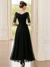 preiswerte Knöchellänge-A-Linie Knöchellänge Partykleid Cocktailkleid Kleid für Hochzeitsgäste Brautmutterkleid Halbarm V Ausschnitt Elegant Schwarzes Kleid Formeller Abend Hochzeitsfeier mit Spitze