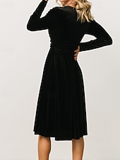 Damen Midikleid Samtkleid Partykleid Cocktailkleid Elegant Modern Party Abendgesellschaft Normale Passform Einfach Langarm V Ausschnitt Schwarz Rote Dunkelgrün Herbst Winter preiswerte abendkleider-Damen Midikleid Samtkleid Partykleid Cocktailkleid Elegant Modern Party Abendgesellschaft Normale Passform Einfach Langarm V Ausschnitt Schwarz Rote Dunkelgrün Herbst Winter