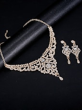 tanie Naszyjnik damski-Zestaw biżuterii z kryształkami dla kobiet na bal – elegancki srebrny naszyjnik i wiszące kolczyki, styl vintage glamour na wieczór, bal maturalny &amp;formalne okazje