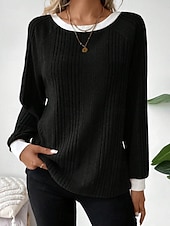 Χαμηλού Κόστους Απλή μπλούζα-Γυναικεία Μπλούζα Κουρελού Συμπαγές Χρώμα Στυλάτο Καθημερινό Μακρυμάνικο Στρογγυλή Ψηλή Λαιμόκοψη Κανονικά μπλουζάκια Καθημερινά Μαύρο Ανθισμένο Ροζ Φούξια Γκρίζο Άνοιξη Φθινόπωρο Χειμώνας