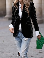 نسائي سترة بليزرات مخملية مريح Buttons موضة سهل رسمي الأماكن المفتوحة عادية طوي عادي كم طويل ملابس خارجية أسود أحمر أزرق الخريف الشتاء رخيصةأون بليزر وبدلات-نسائي سترة بليزرات مخملية مريح Buttons موضة سهل رسمي الأماكن المفتوحة عادية طوي عادي كم طويل ملابس خارجية أسود أحمر أزرق الخريف الشتاء