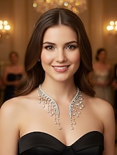 abordables Accesorios para el cabello de mujer-Collar llamativo de diamantes de imitación dorados para mujer, elegante gargantilla de cristal para galas nocturnas o bodas. &amp;trajes de fiesta