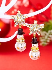 billiga Kvinnors örhänge-Julörhängen i legering för kvinnor med snögubbe- och snöflingedesign, perfekta för högtidsmode och festliga presenter