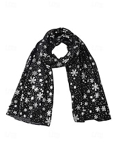 abordables Bufandas de mujer-Bufanda navideña de copo de nieve para mujer, diseño festivo en rojo y blanco con copos de nieve metálicos, material de poliéster suave, perfecta para fiestas navideñas y ropa de invierno.