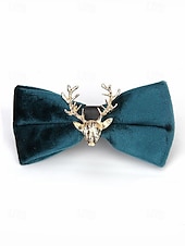 billige Juletilbehør-Herresløyfe i fløyel med gullfarget hjortehode, elegant justerbar halskjede i flere farger, perfekt til julefester, bryllup og formelle høytidsarrangementer