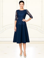  A-Linie Tee-Längen-Partykleid Cocktailkleid Hochzeitsgastkleid Brautmutterkleid 3/4-Ärmel Crew-Ausschnitt elegant vintage formell Spitze mit Spitze